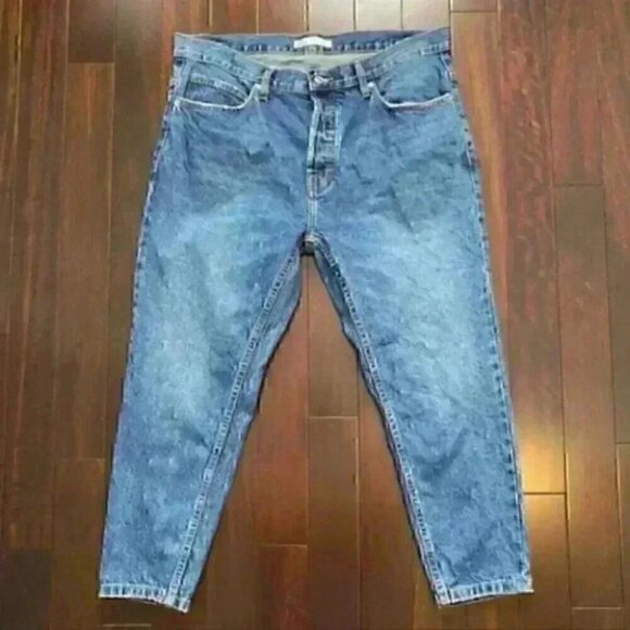 Zara Jeans Slim Fit Ankle Cropped Button Fly Vintage Dark Blue Size 18 - Picture 14 of 15